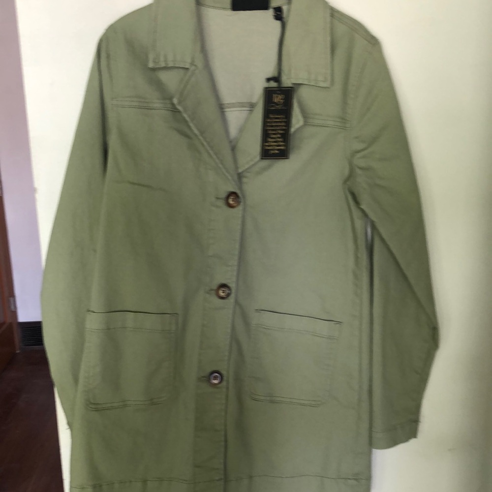 DG2 by Diane Gilman Green Trench Coat Lightweight Relaxed